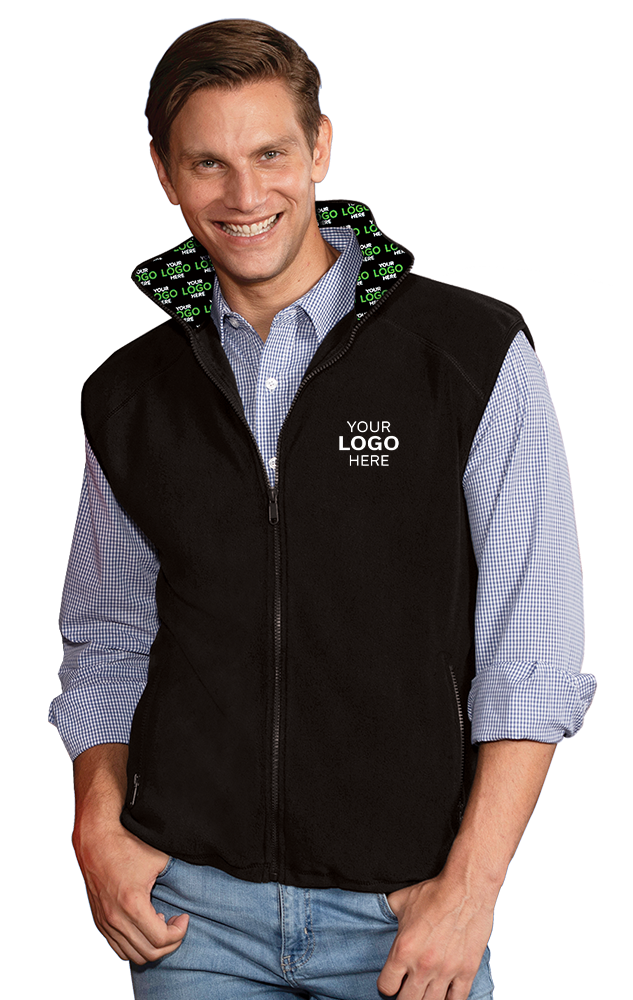 YOUR LOGO HERE ADULT POLAR FLEECE SLEEVELESS VEST BLACK SMALL SOLID