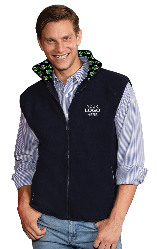 YOUR LOGO HERE ADULT POLAR FLEECE SLEEVELESS VEST NAVY SMALL SOLID